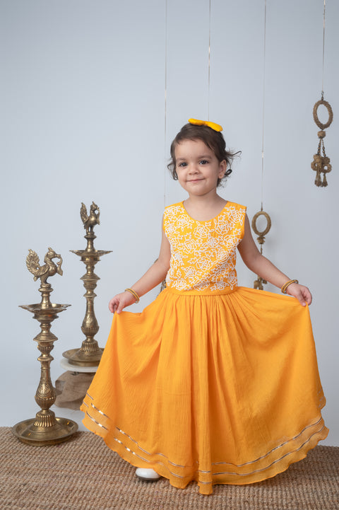 Pre-Order: Sunshine Yellow Embroidered Lehenga Set with Dupatta for Girls