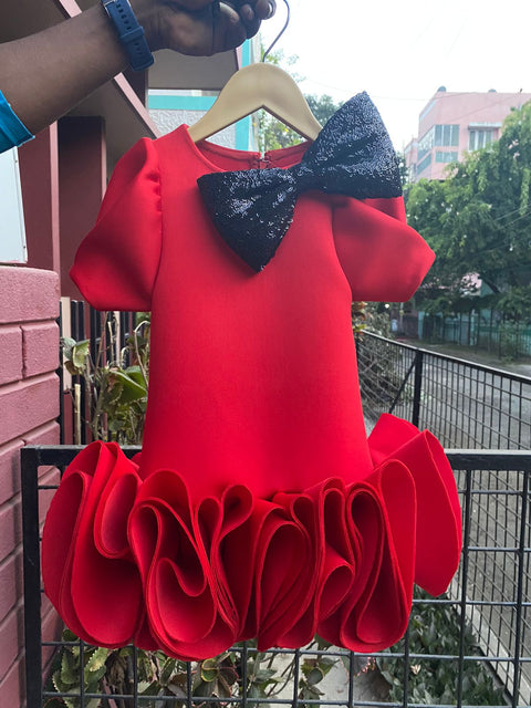 Pre-Order: Sequin Bow Ruffle Dress