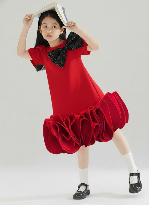 Pre-Order: Sequin Bow Ruffle Dress