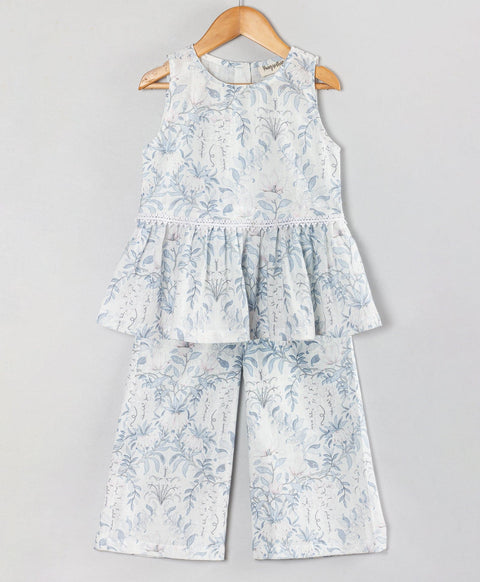 Pastel Leaf Print Co-ord set with Lace at Waistline
