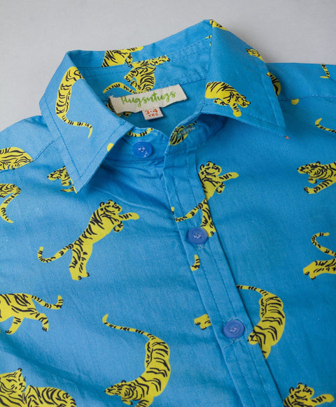 Tiger Print Shirt-Blue