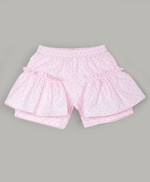 Dot print shorts with gathers at sides-Pink