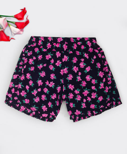 Small flower print shorts-Black / Pink