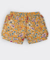Floral print shorts with small pleats along sides-Mustard