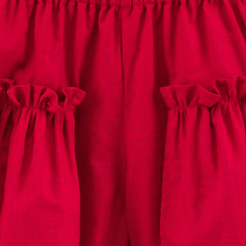 Shorts with gathers on front sides-Red
