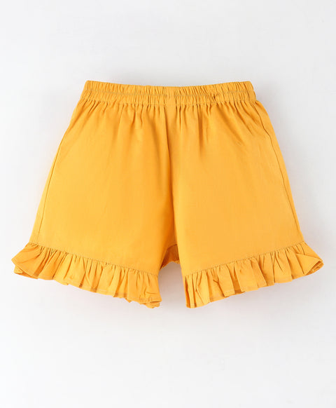 Shorts with frills at bottoms hem-Yellow