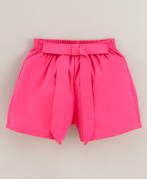 Shorts with self fabric tie up at waist-Pink