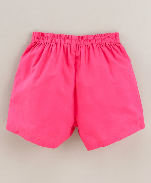 Shorts with self fabric tie up at waist-Pink