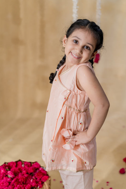 Pre-Order: Peach Angrakha Petal Kurta