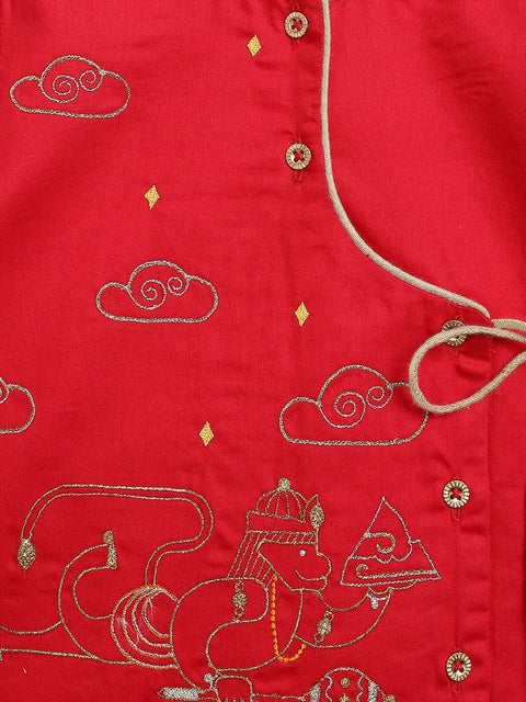 Baby Boy Hanuman Dhoti Kurta Set-Red