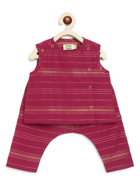 Unisex Pure Cotton Sleeveless Jhabla Set - Purple