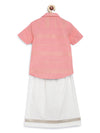 Boy Pure Cotton Short Sleeve Mundu Set - Pink