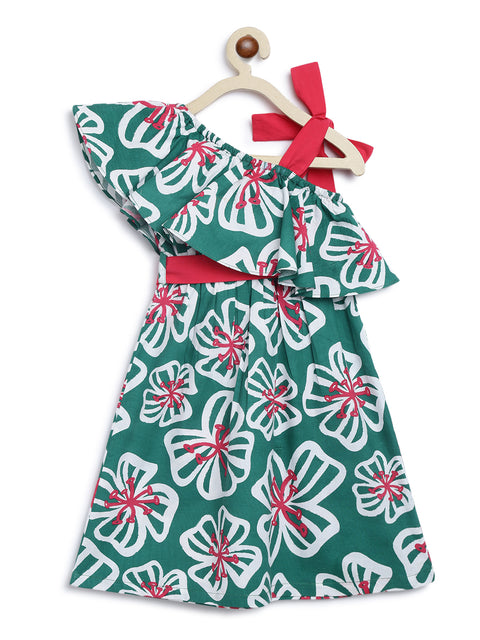 Girls Print Ruffle Dress-Green