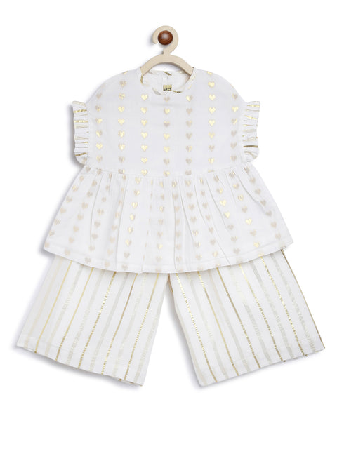 Girl Golden Culottes and Top Set-White
