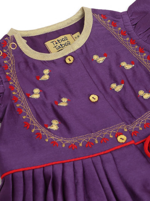 Pre-Order: Girl Cotton Silk Blend Ruffle Sleeve Combo Set - Purple