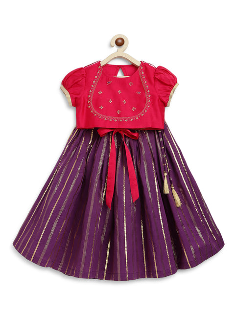 Girl Cotton Silk Blend Half Sleeve Combo Set - Purple