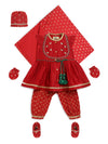 Baby Girl Chanderi Silk Ruffle Sleeves Combo Set - Red