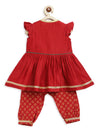 Baby Girl Chanderi Silk Ruffle Sleeves Combo Set - Red