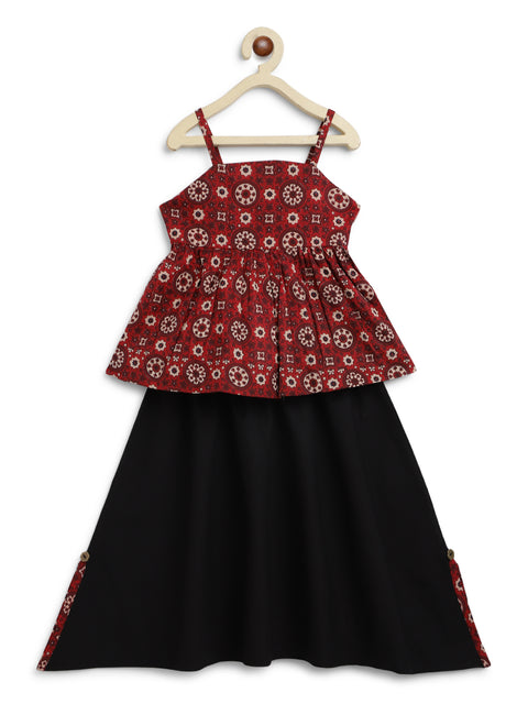 Pre-Order: Girls Indie Print Cotton Co-ord Top Pant Set - Red