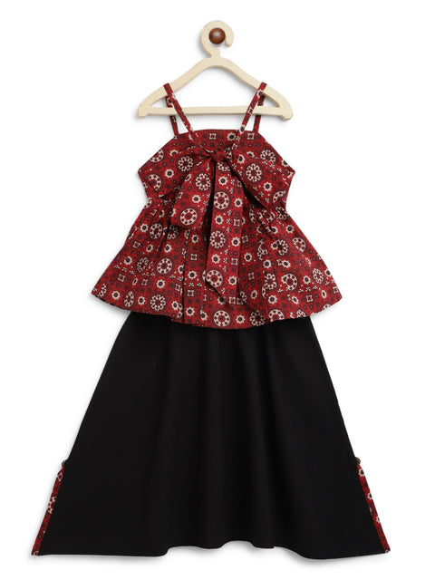 Pre-Order: Girls Indie Print Cotton Co-ord Top Pant Set - Red