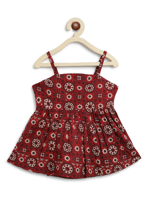 Girls Indie Print Cotton Co-ord Top Pant Set - Red