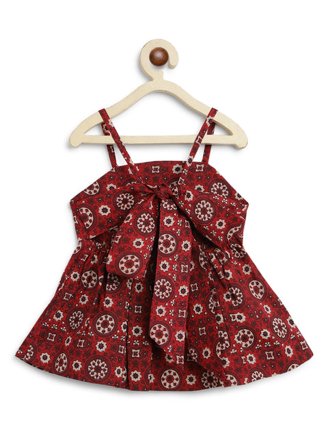 Girls Indie Print Cotton Co-ord Top Pant Set - Red