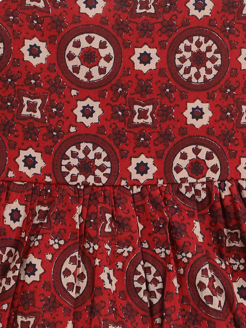 Pre-Order: Girls Indie Print Cotton Co-ord Top Pant Set - Red