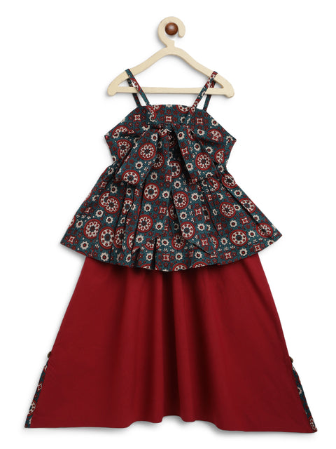 Pre-order: Girls Indie Print Cotton Co-ord Top Pant Set - Green