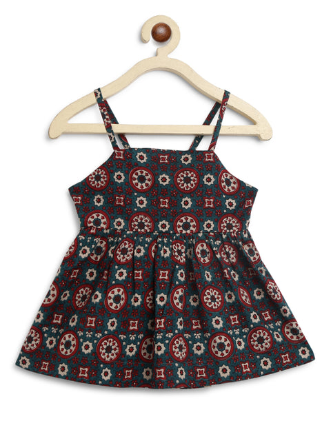 Pre-order: Girls Indie Print Cotton Co-ord Top Pant Set - Green