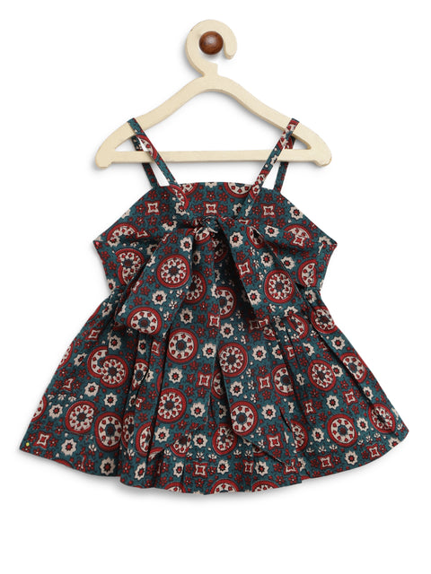 Pre-order: Girls Indie Print Cotton Co-ord Top Pant Set - Green