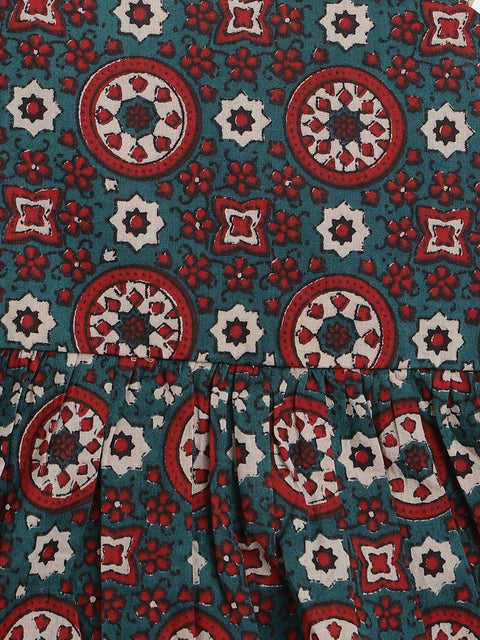 Pre-order: Girls Indie Print Cotton Co-ord Top Pant Set - Green