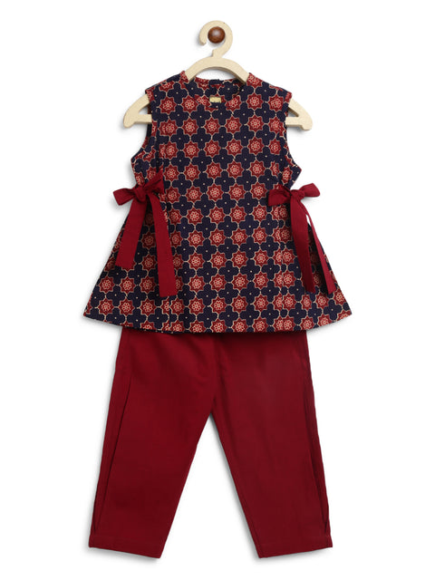 Pre-Order: Girls Indie Print Cotton Co-ord Top Pant Set - Blue