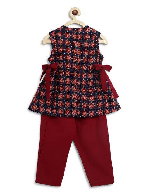 Pre-Order: Girls Indie Print Cotton Co-ord Top Pant Set - Blue