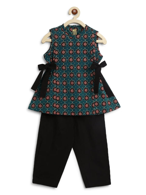 Pre-Order: Girls Indie Print Cotton Co-ord Top Pant Set - Green