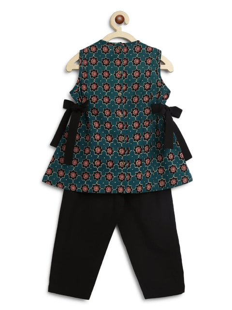 Pre-Order: Girls Indie Print Cotton Co-ord Top Pant Set - Green