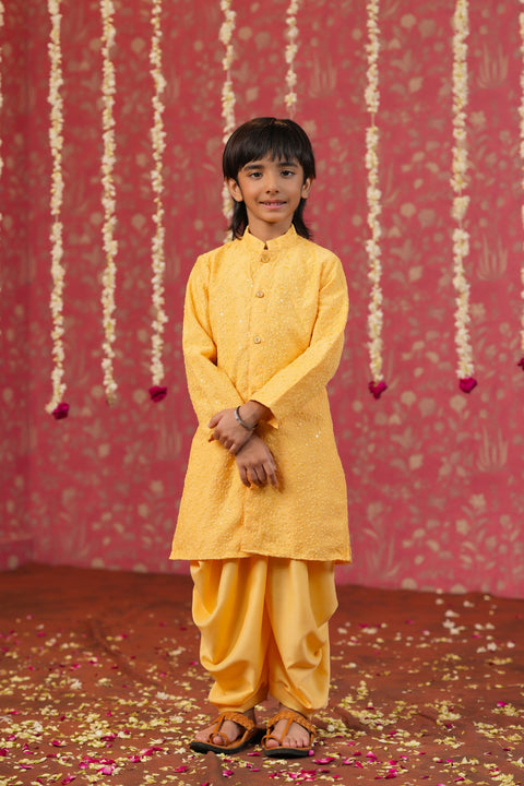 Pre-Order: Yellow Front Button Sherwani Style Kurta with Balloon Pants