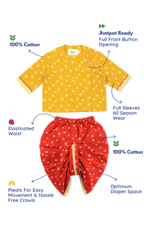 Pre-Order: Baby Boy Bandhani Pop Dhoti Set - Yellow