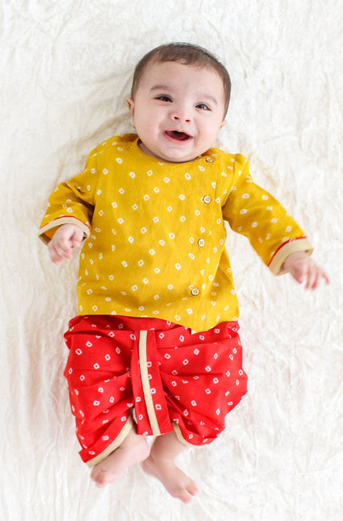 Pre-Order: Baby Boy Bandhani Pop Dhoti Set - Yellow