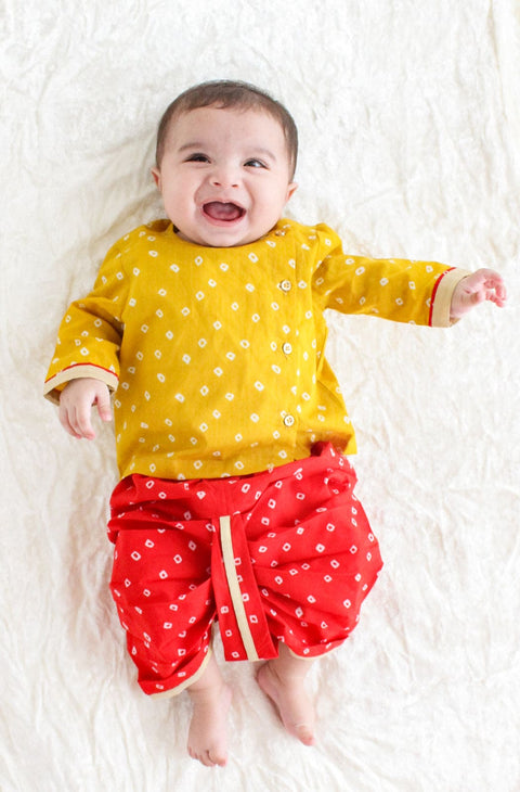 Pre-Order: Baby Boy Bandhani Pop Dhoti Set - Yellow