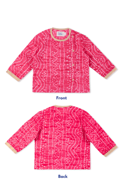 Pre-Order: Baby Boy Bandhani Pink Prince Dhoti Set - Pink