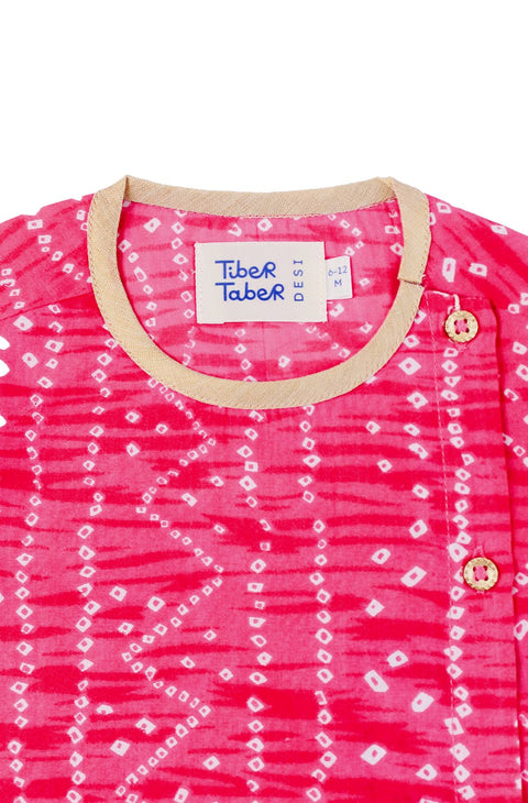 Pre-Order: Baby Boy Bandhani Pink Prince Dhoti Set - Pink