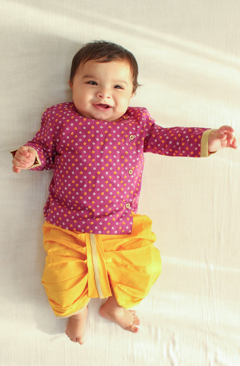 Pre-Order: Baby Boy Mini Bandhani Dhoti Set  - Purple