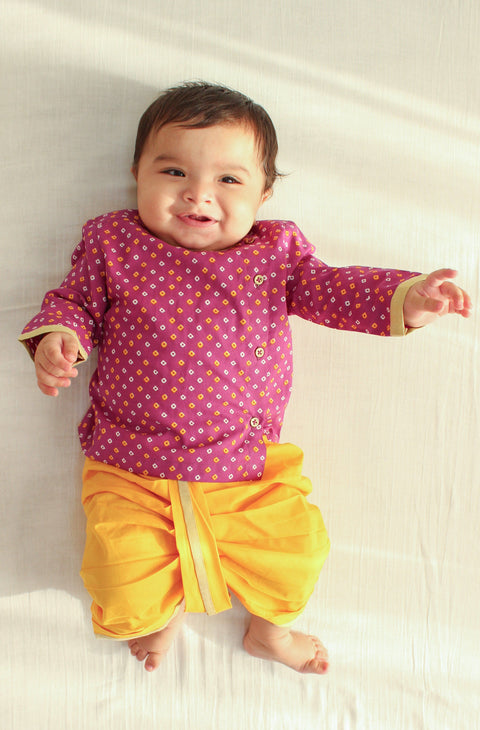 Pre-Order: Baby Boy Mini Bandhani Dhoti Set  - Purple
