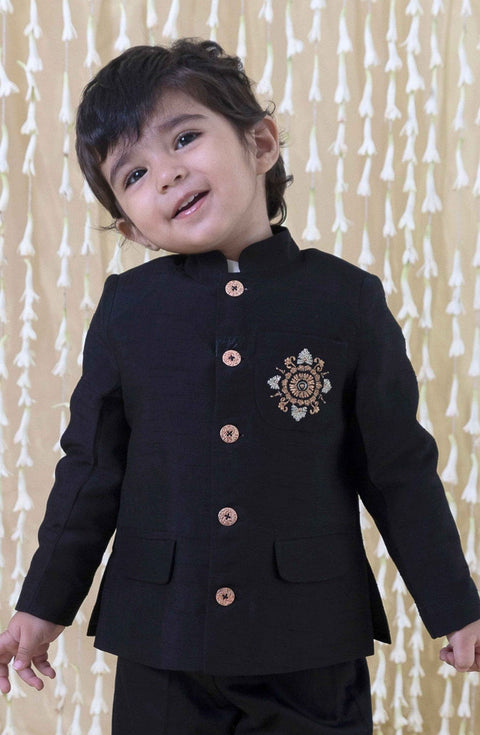 Pre-Order: Baby Boy Silk Bandhgala-Black