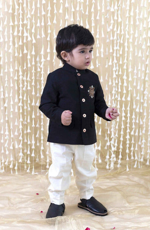 Pre-Order: Baby Boy Silk Bandhgala-Black