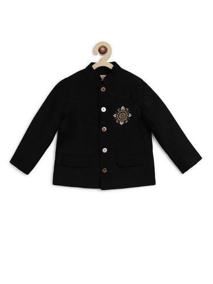 Pre-Order: Baby Boy Silk Bandhgala-Black