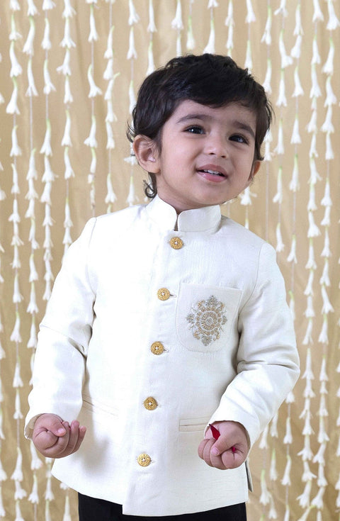 Pre-Order: Baby Boy Silk Bandhgala-Cream