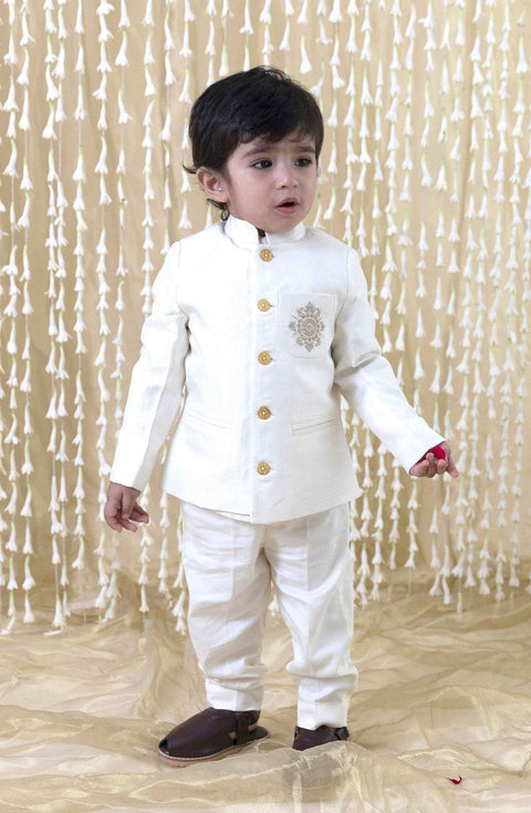 Pre-Order: Baby Boy Silk Bandhgala-Cream
