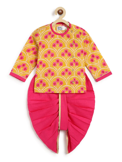 Pre-Order: Baby Boy Floral Dhoti Kurta Set-Yellow