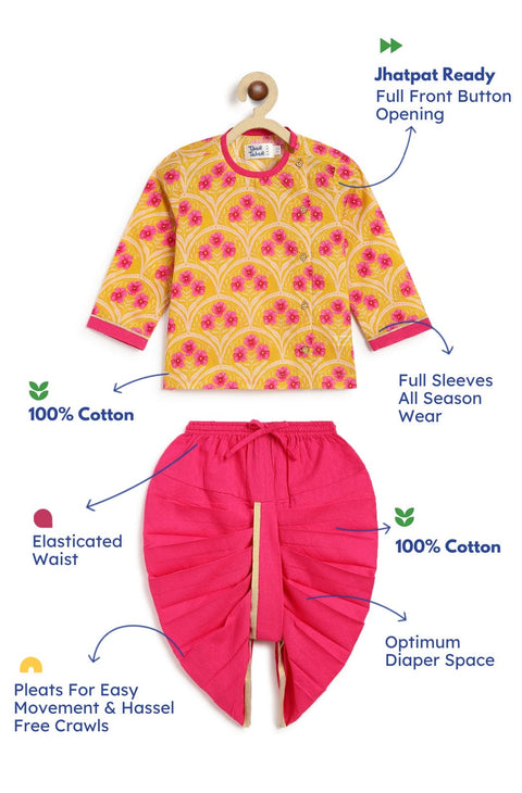 Pre-Order: Baby Boy Floral Dhoti Kurta Set-Yellow